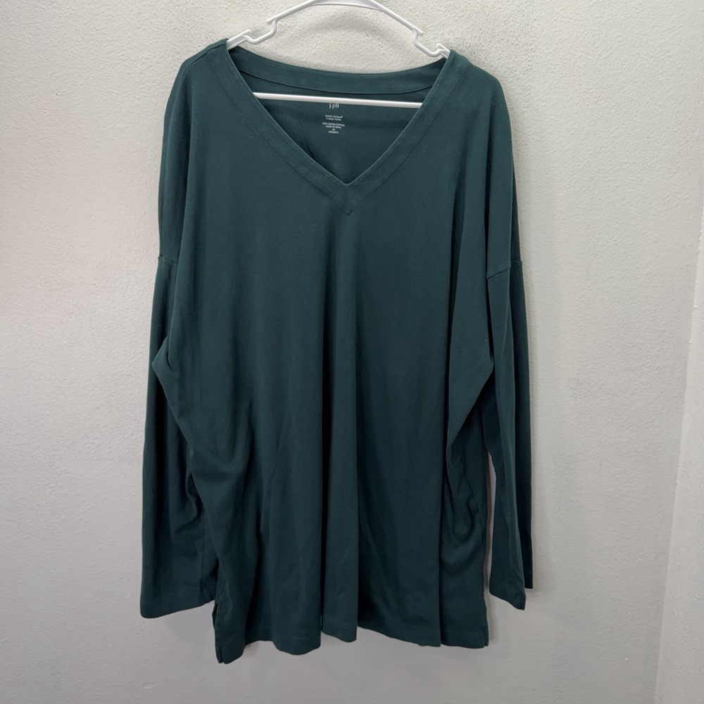 J. Jill Simply Supima V-Neck Tunic Women 3X Green Long Sleeve Supima Cotton Top